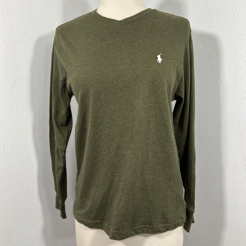 Polo Ralph Lauren Polo Shirt Youth M 10/12 Green Pony Regular Fit Long Sleeve